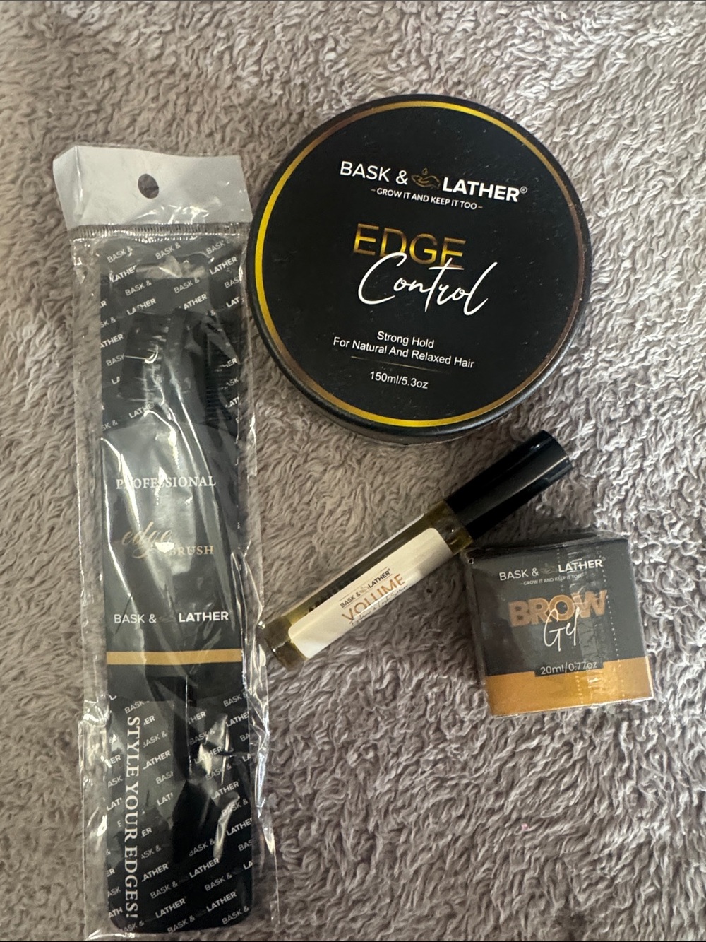 New Bask&Lather Edge Control + Brow Gel & Lash 4 Piece Set